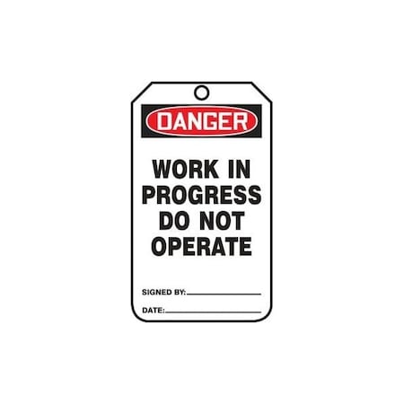 Accuform Safety Tags, DANGER WORK IN PROGRESS DO NOT OPERATE, 5.75in x 3.25in, RP-Plastic, 5PK MDT012PTM